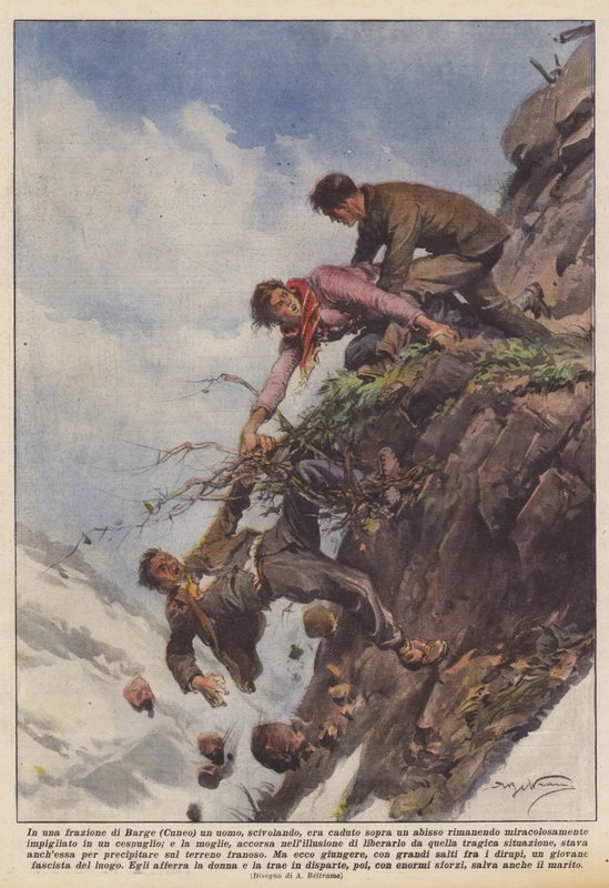 I en grend Barge (Cuneo) hadde en mann som gled, falt over en avgrunn mens han var igjen? av Achille Beltrame