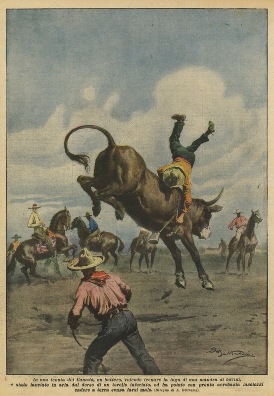 I en kanadisk eiendom, en bonde, som ønsker å stoppe rømningen av en flokk med storfe? av Achille Beltrame