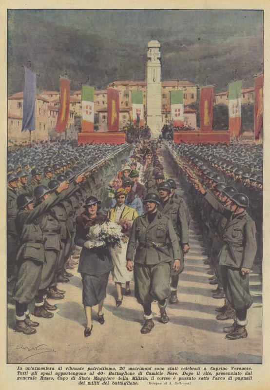 I en atmosfære av livlig patriotisme ble 26 bryllup feiret i Caprino Veronese av Achille Beltrame