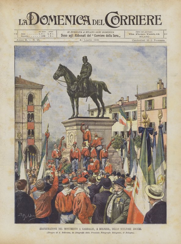 Innvielse av monumentet til Garibaldi, i Bologna, av billedhuggeren Zocchi av Achille Beltrame