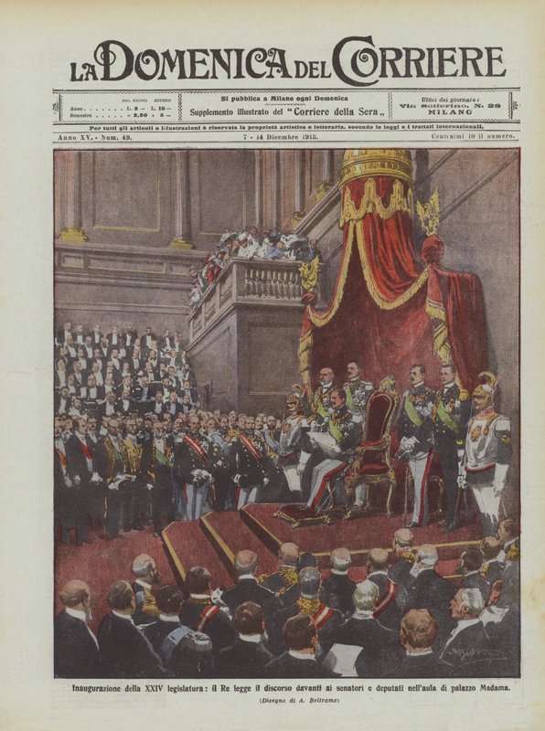 Innvielse av den 24. lovgivende forsamling, leser kongen talen for senatorene og varamedlemmer? av Achille Beltrame