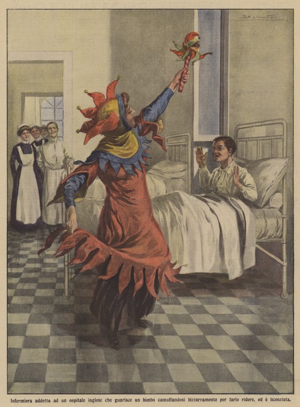 Sykepleier med ansvar for et engelsk sykehus som helbreder et barn ved å forkle seg bisarrt for? av Achille Beltrame