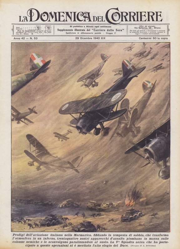 Italienske flyvidunderbarn i Marmarica (farge litho) av Achille Beltrame