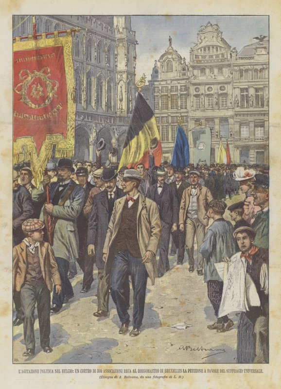 Politisk agitasjon I Belgia går en prosesjon av 300 foreninger til borgermesteren i Brussel? av Achille Beltrame