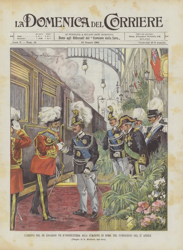 Ankomsten av kong Edward VII av England til Roma stasjon om ettermiddagen 27. april av Achille Beltrame