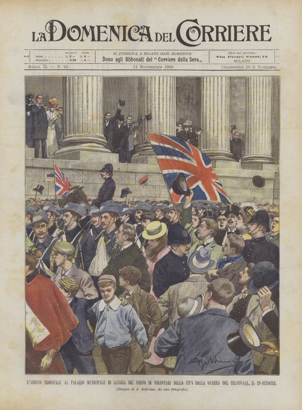 Den triumferende ankomsten til City Volunteer Corps fra krigen ved Londons kommunale bygning? av Achille Beltrame