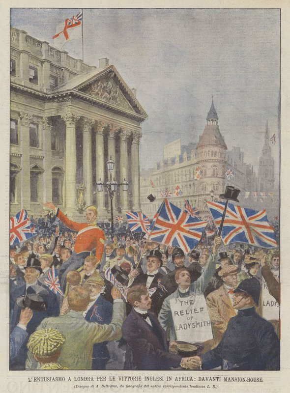 London entusiasme for britiske seire i Afrika, foran herskapshuset av Achille Beltrame