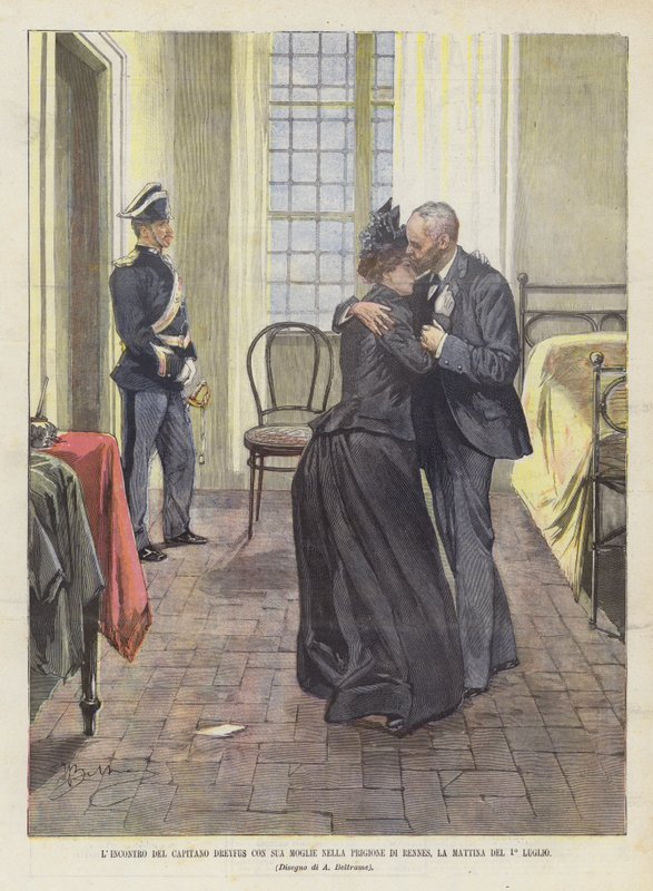 Møtet til kaptein Dreyfus med sin kone i fengselet i Rennes, om morgenen 1. juli av Achille Beltrame