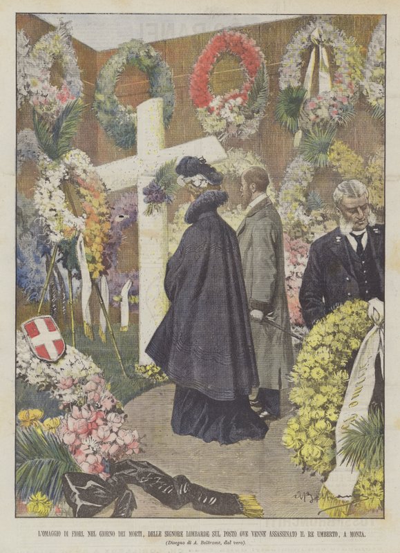 Blomstenes mai, på de dødes dag, av de langobardiske damene på stedet hvor han ble myrdet? av Achille Beltrame
