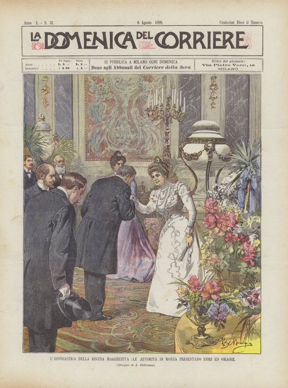 Dronning Margheritas navnedag, myndighetene i Monza presenterer blomster og gaver av Achille Beltrame
