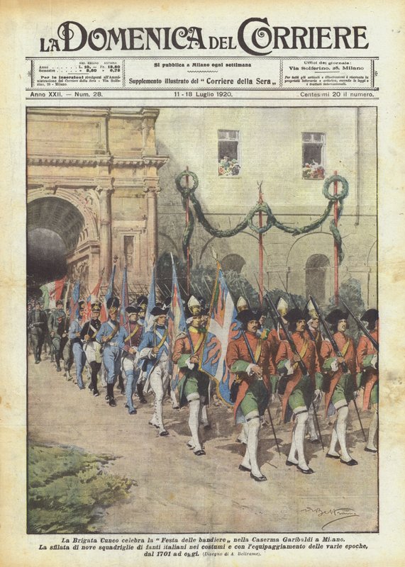 Cuneo Brigade feirer flaggfestivalen i Garibaldi-kasernen i Milano av Achille Beltrame
