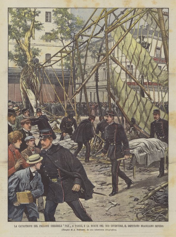 Katastrofen til Pax-luftskipet i Paris, og døden til dets oppfinner, den brasilianske nestleder Severo av Achille Beltrame