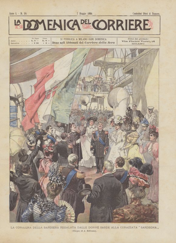 Leveringen av flagget gitt av de sardinske kvinnene til slagskipet på Sardinia av Achille Beltrame