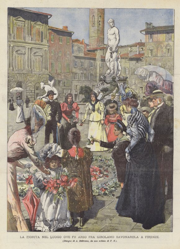 La Fiorita på stedet der Fra Girolamo Savonarola ble brent i Firenze av Achille Beltrame