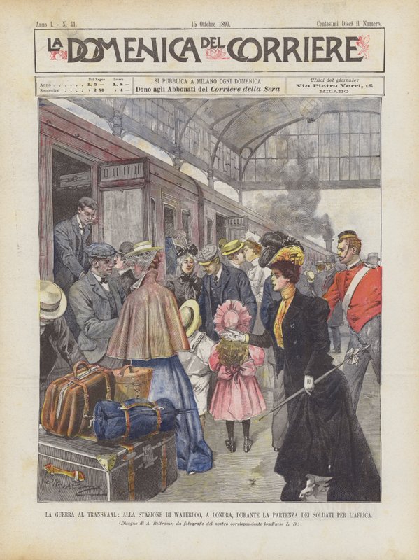 Krigen ved Transvaal, på Waterloo Station, London, under avreise av soldater til Afrika av Achille Beltrame