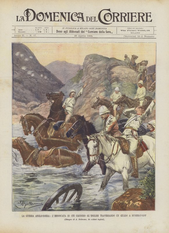Anglo-Boer-krigen, bakhold der engelskmennene falt over et vadested ved Bushman-Kop av Achille Beltrame