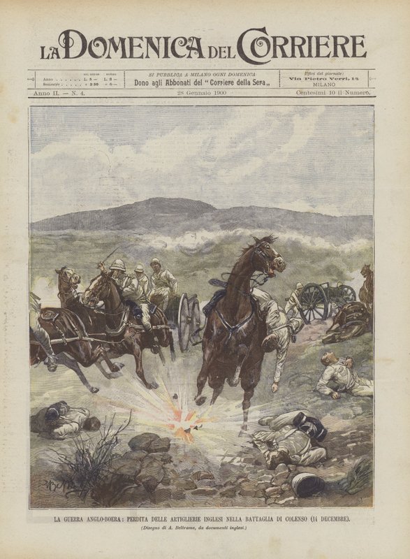 Anglo-Boer War, tap av britisk artilleri i slaget ved Colenso (14. desember) av Achille Beltrame