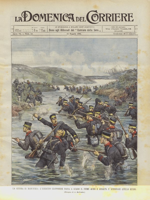 Krig i Manchuria, den japanske hæren Wades Ai-Ho-elven og angrep og beseire den russiske elven av Achille Beltrame