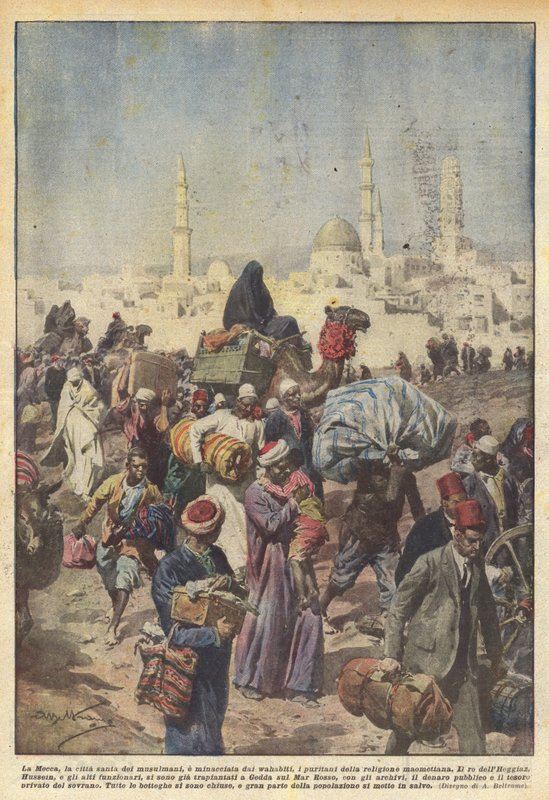 Mekka, muslimenes hellige by, er truet av wahabiene, puritanerne i den muhammedanske religionen av Achille Beltrame