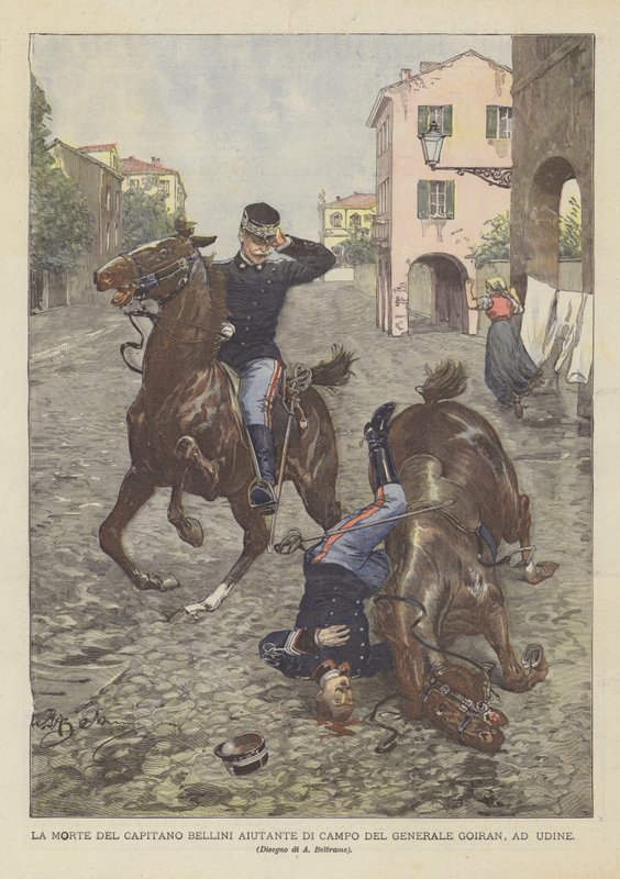 Dødsfallet til kaptein Bellinis aide-de-camp til general Goiran, i Udine av Achille Beltrame