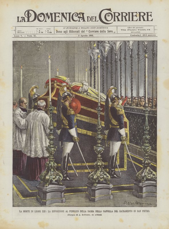 Leo XIIIs død, den offentlige fremvisningen av kroppen i sakramentskapellet i San Pietro av Achille Beltrame