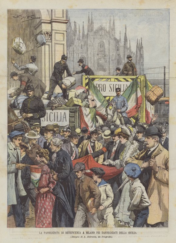Veldedighetsvandringen i Milano for skadede mennesker på Sicilia av Achille Beltrame