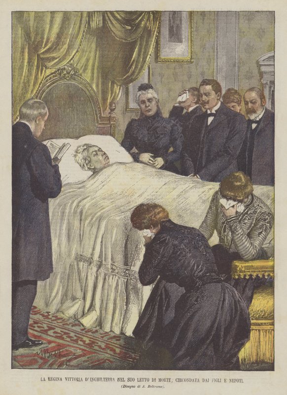 Dronning Victoria av England i dødsleie omgitt av sine barn og barnebarn av Achille Beltrame
