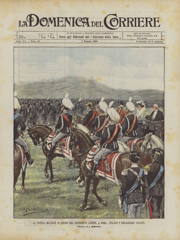 The Military Magazine til ære for president Loubet, I Roma, Bersaglieri Ciclisti-paraden av Achille Beltrame