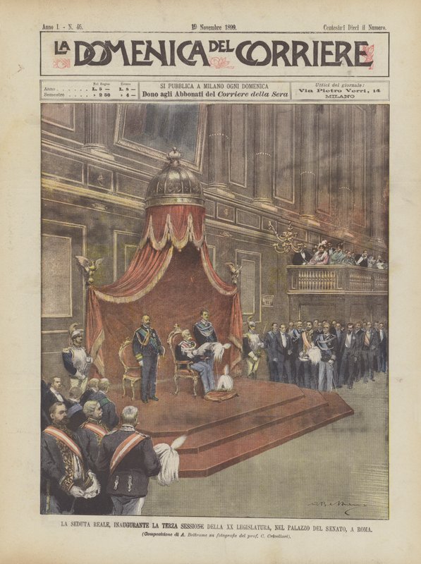Den kongelige sesjon, innvielse av den tredje sesjonen av den XX lovgivende forsamling, i Palazzo Del Senato, Roma av Achille Beltrame