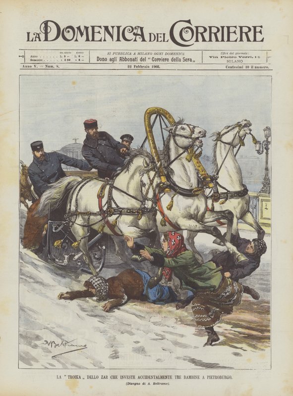 Tsartroikaen investerer ved et uhell tre små jenter i Petersburg av Achille Beltrame