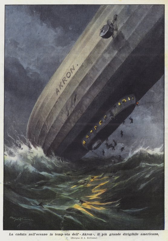 Fallet i det stormfulle havet til Akron, det største amerikanske luftskipet av Achille Beltrame