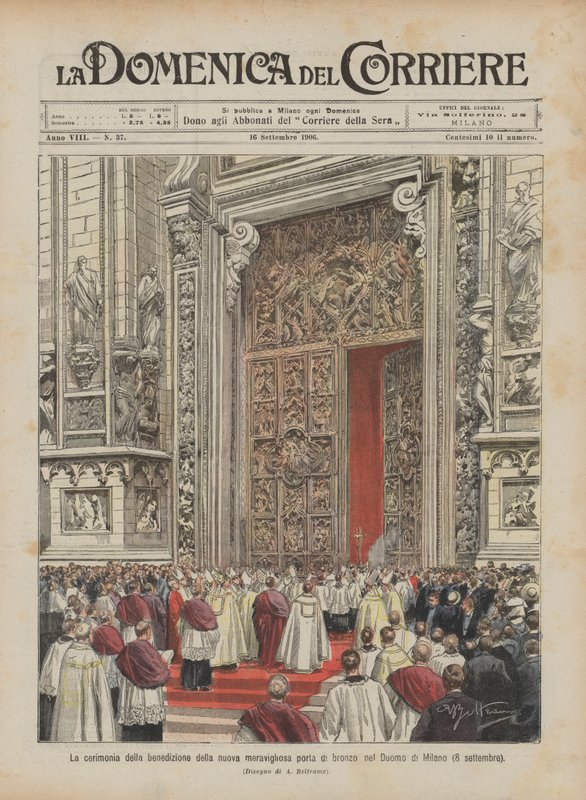 Velsignelsesseremonien til den fantastiske nye bronsedøren i katedralen i Milano (8. september) av Achille Beltrame