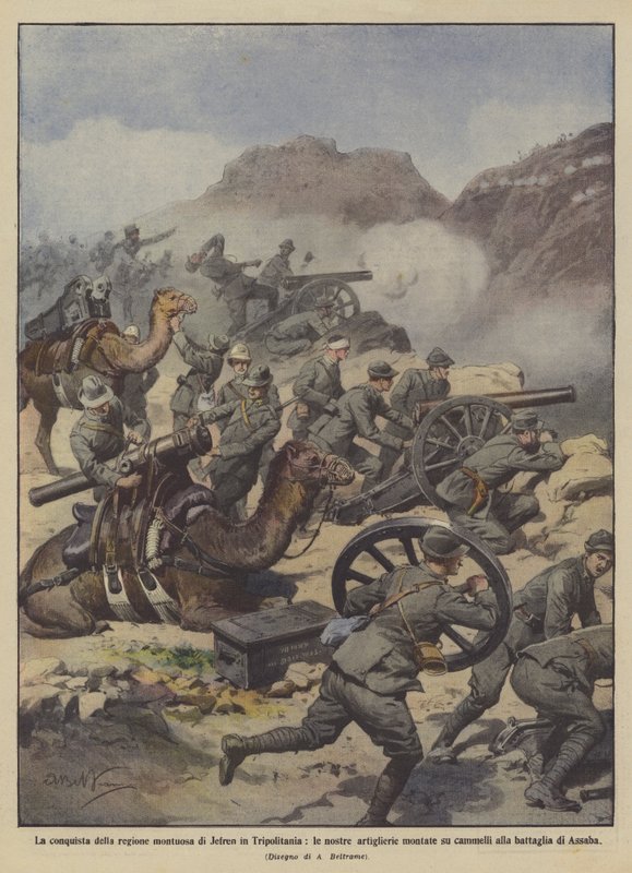Erobringen av den fjellrike regionen Jefren i Tripolitania, vårt monterte artilleri? av Achille Beltrame
