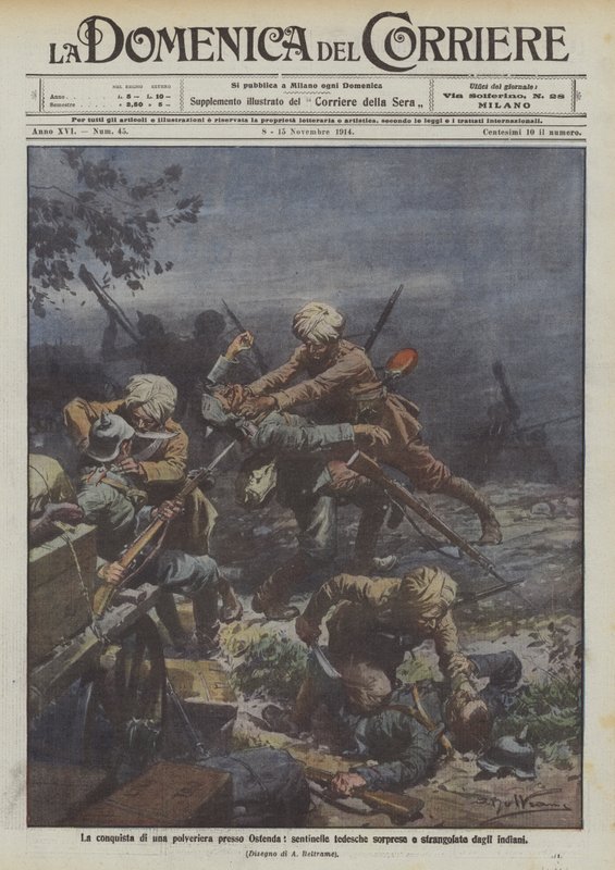 Erobringen av en polyeriera nær Osfenda, tyske vaktposter overrasket og kvalt av indianerne av Achille Beltrame