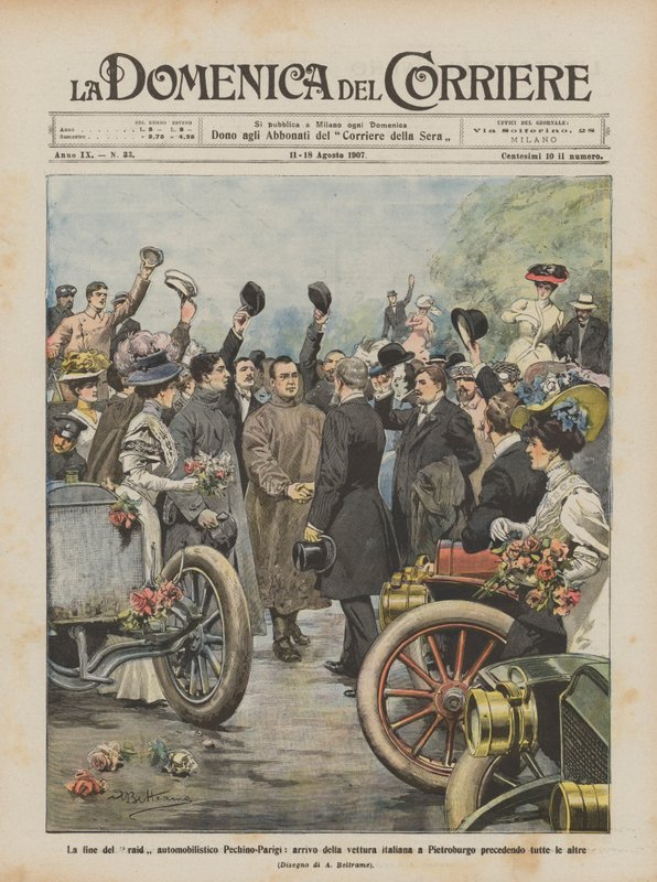 Slutten på Beijing-Paris bilraidet, ankomst av den italienske bilen til Petersburg? av Achille Beltrame