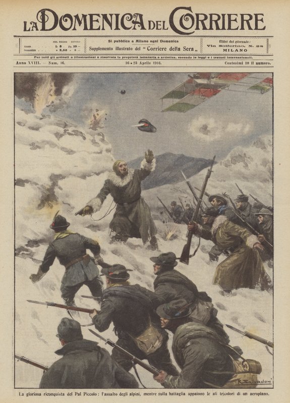 Den strålende gjenerobringen av Pal Piccolo, angrepet av de alpine troppene, mens de dukker opp i slaget? av Achille Beltrame