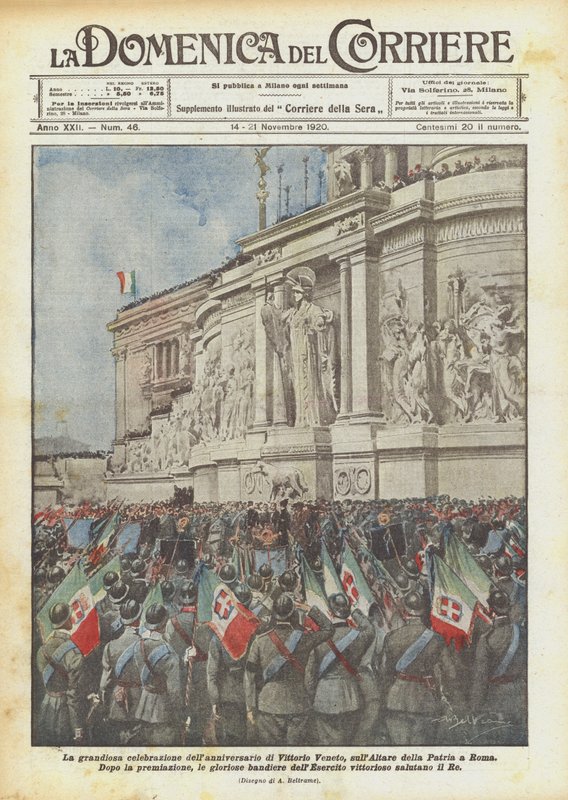 Den grandiose feiringen av årsdagen til Vittorio Veneto, på Altare della Patria i Roma av Achille Beltrame