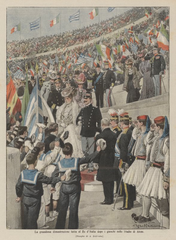 Den grandiose demonstrasjonen for kongen av Italia etter kampene på Athens stadion av Achille Beltrame