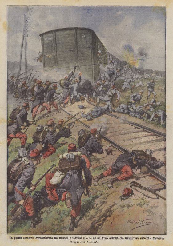 Den europeiske krigen, kamp mellom franskmennene og tyskerne rundt et militærtog som? av Achille Beltrame