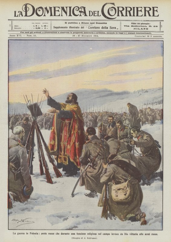 Krigen i Polen, en russisk prest som påkaller Gud under en gudstjeneste i felten? av Achille Beltrame