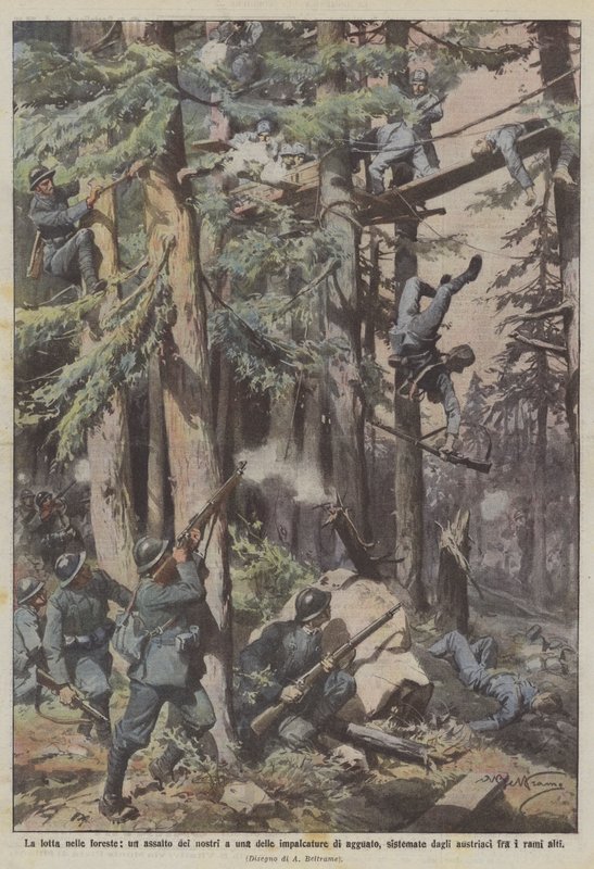 Kampen i skogene, et angrep av oss på et av bakholdstillasene, satt opp av? av Achille Beltrame