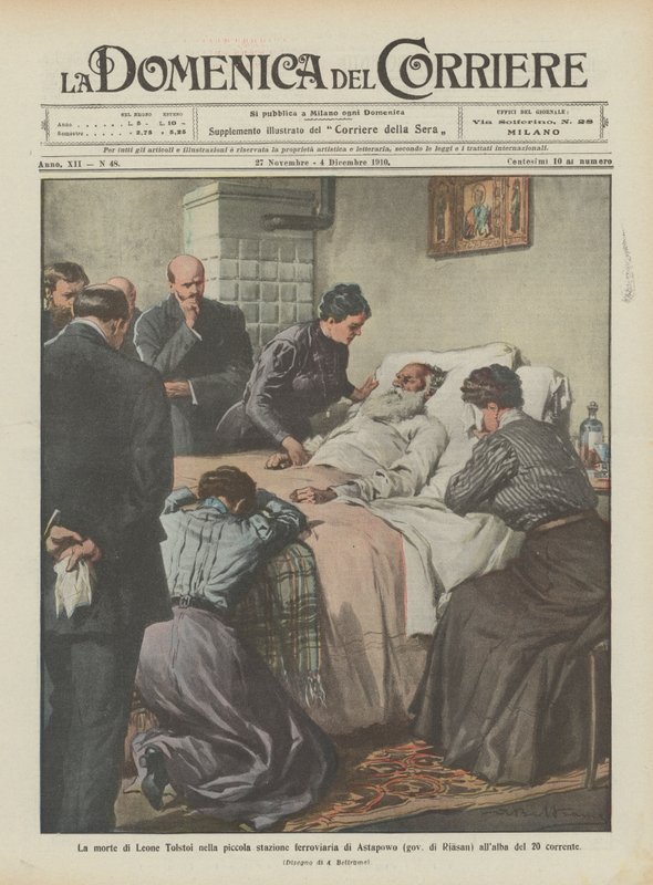 Leone Tolstois død på den lille jernbanestasjonen i Astapowo (regjeringen i Riasan) ved daggry av 20 strøm av Achille Beltrame