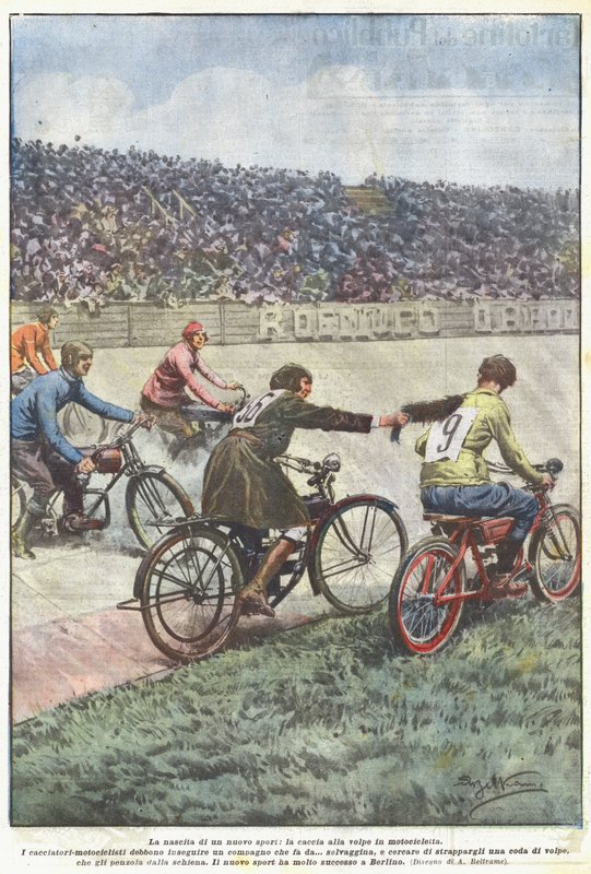 Fødselen av en ny sport, revejakt på motorsykkel av Achille Beltrame