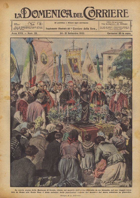 Den nye statuen av Madonna av Loreto, gjenoppbygd etter modellen av den gamle ødelagt av brann? av Achille Beltrame
