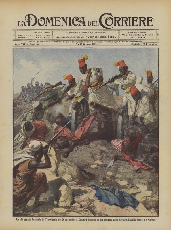 Det største slaget i Tripolitania 20. september i Zanzur, rundt en kanon av? av Achille Beltrame