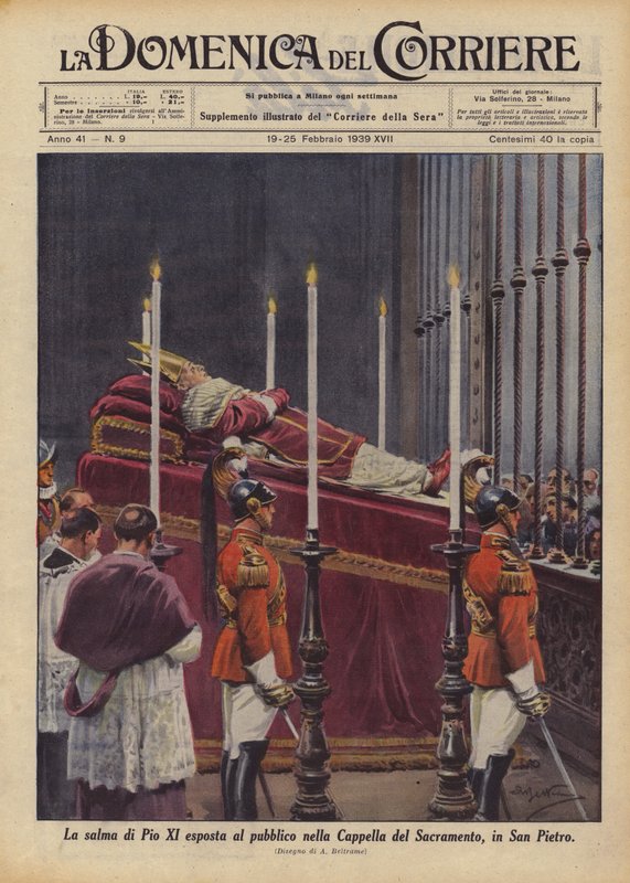 Kroppen til Pius XI eksponert for publikum i sakramentskapellet, i San Pietro av Achille Beltrame