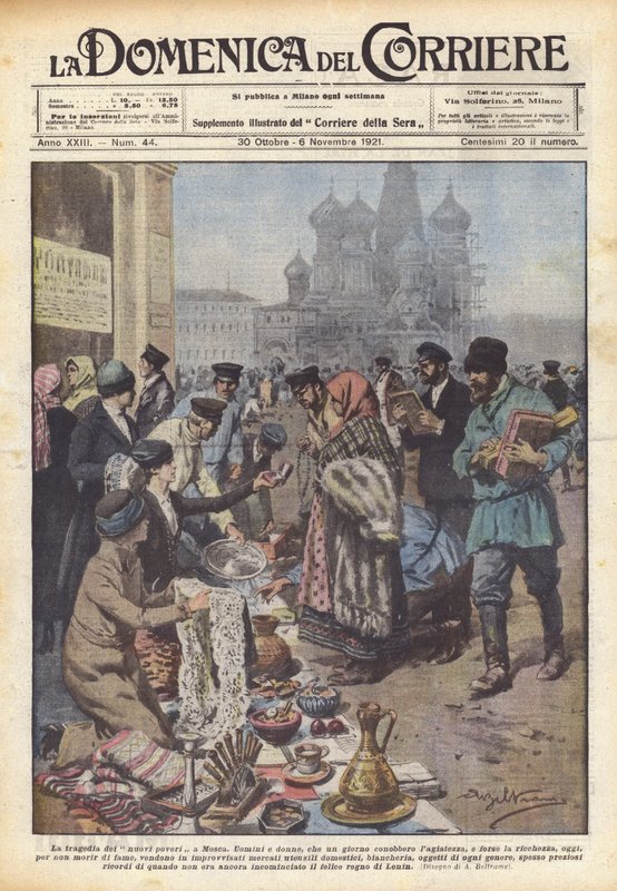 Tragedien til de nye fattige i Moskva (farge litho) av Achille Beltrame