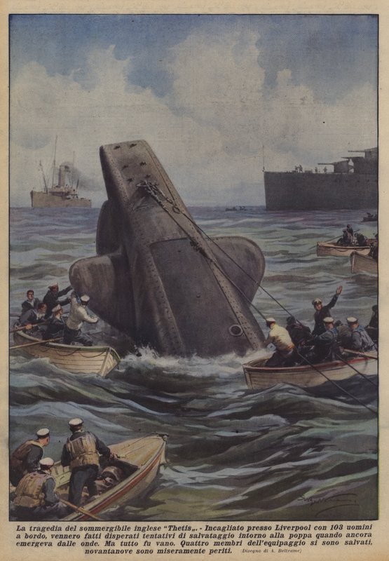 Tragedien til den engelske ubåten Thetis av Achille Beltrame