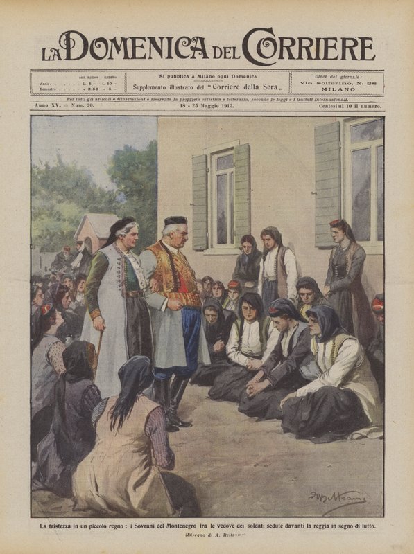 Tristheten i et lite kongerike, Montenegros suverene blant enkene til de sittende soldatene? av Achille Beltrame