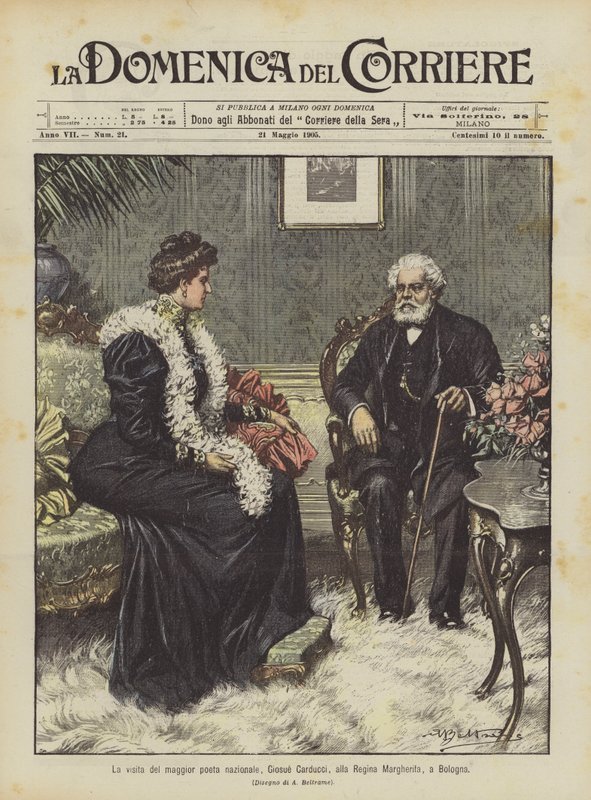 Besøket til den største nasjonalpoeten, Giosue Carducci, til dronning Margherita, i Bologna av Achille Beltrame